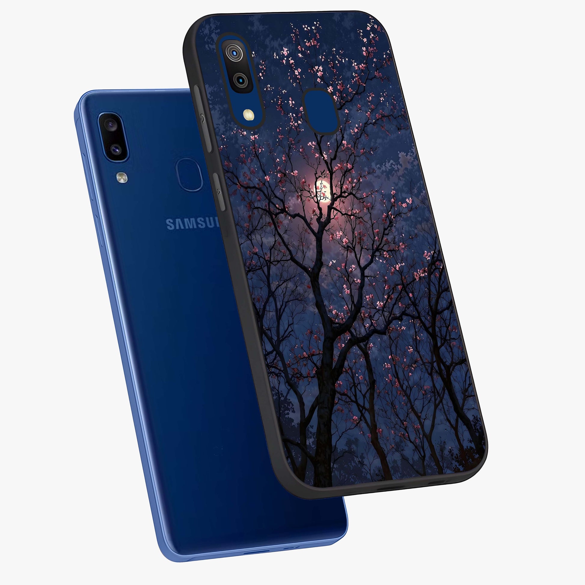 Twilight Sakura Serenade Glass Case displayed in angled mockup highlighting delicate sakura flower design with dreamy aesthetic.