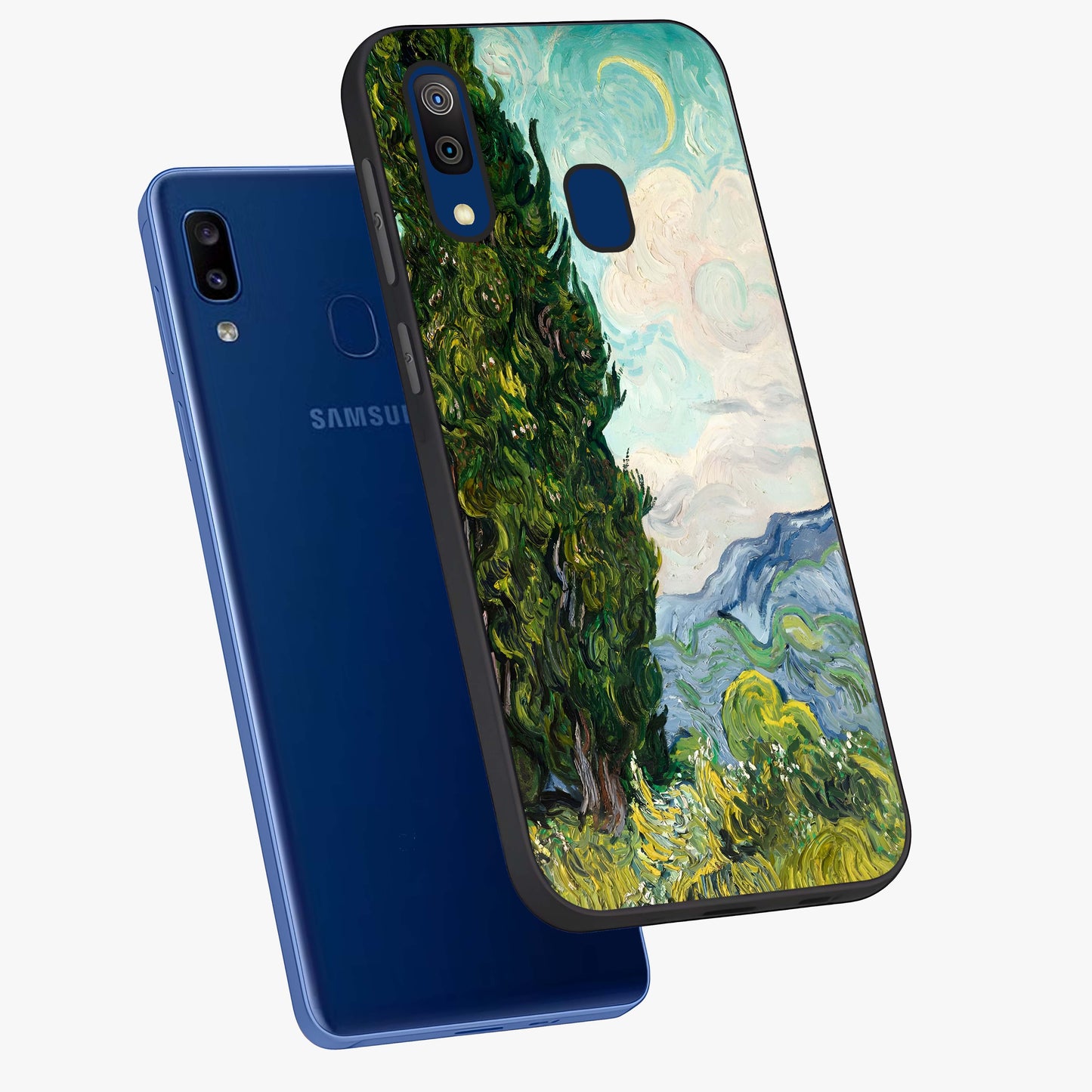 Van Gogh Vintage Art Glass Case displayed in angled mockup highlighting textured brushstroke design with classic aesthetic.