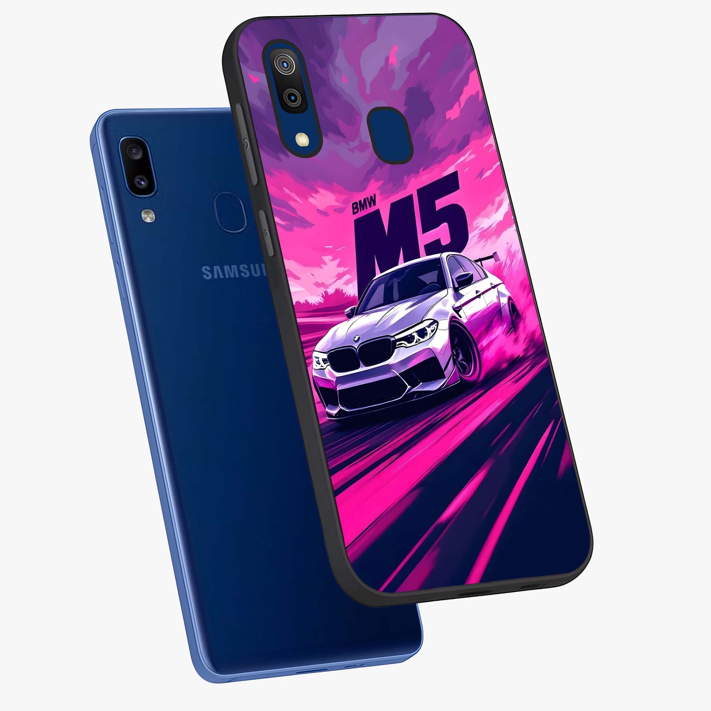 Velocity Drift Pulse Glass Case displayed in angled mockup highlighting dynamic drift design with sporty automotive aesthetic.