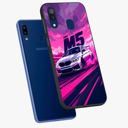 Velocity Drift Pulse Glass Case displayed in angled mockup highlighting dynamic drift design with sporty automotive aesthetic.