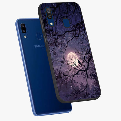 Whispering Moon Silence Glass Case displayed in angled mockup highlighting calm lunar design with dreamy night aesthetic.