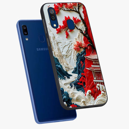Whispers Of Sakura Waves Glass Case displayed in angled mockup highlighting flowing sakura design with soft floral aesthetic.