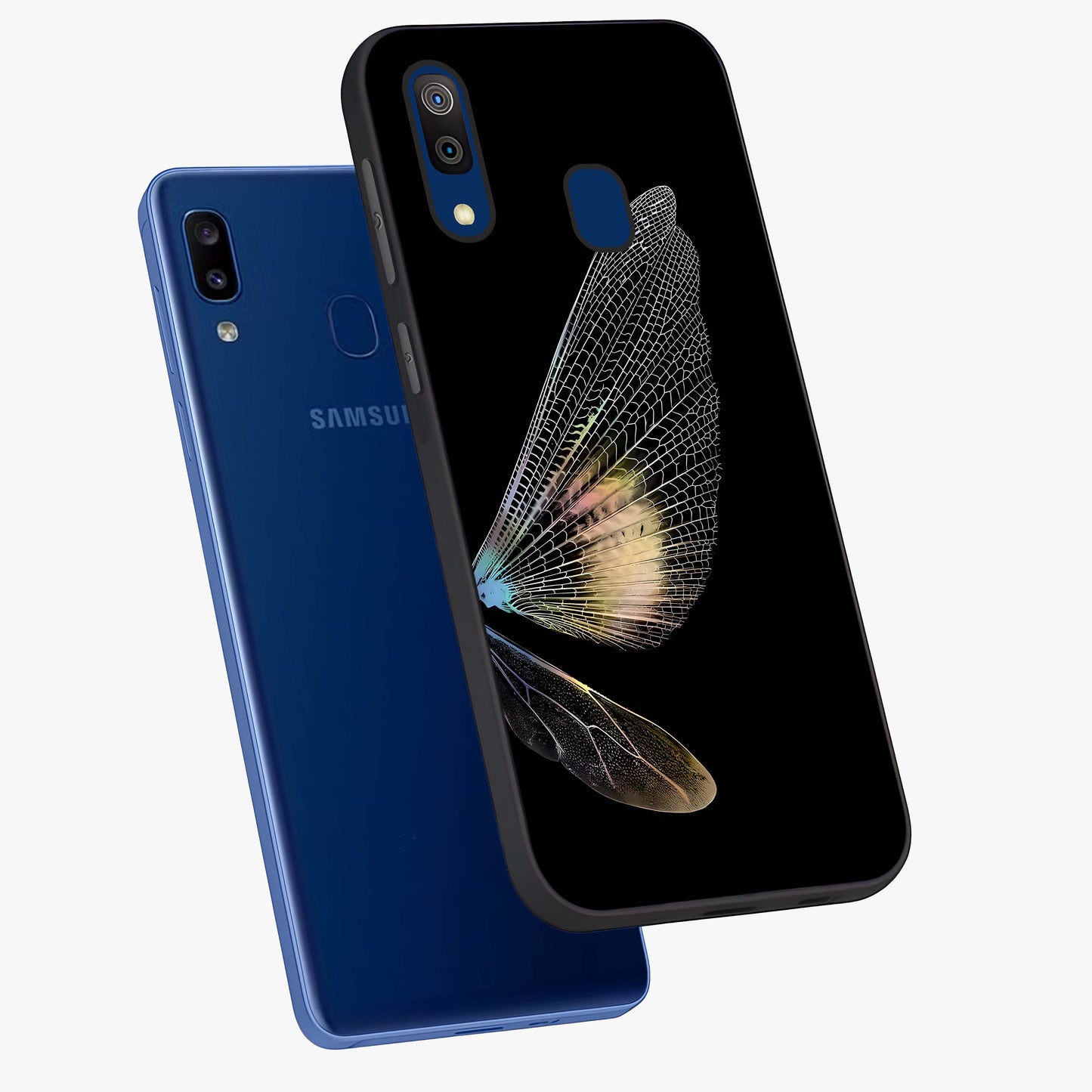 Whispers Of Wings Glass Case displayed in angled mockup highlighting soft feather design with celestial aesthetic style.