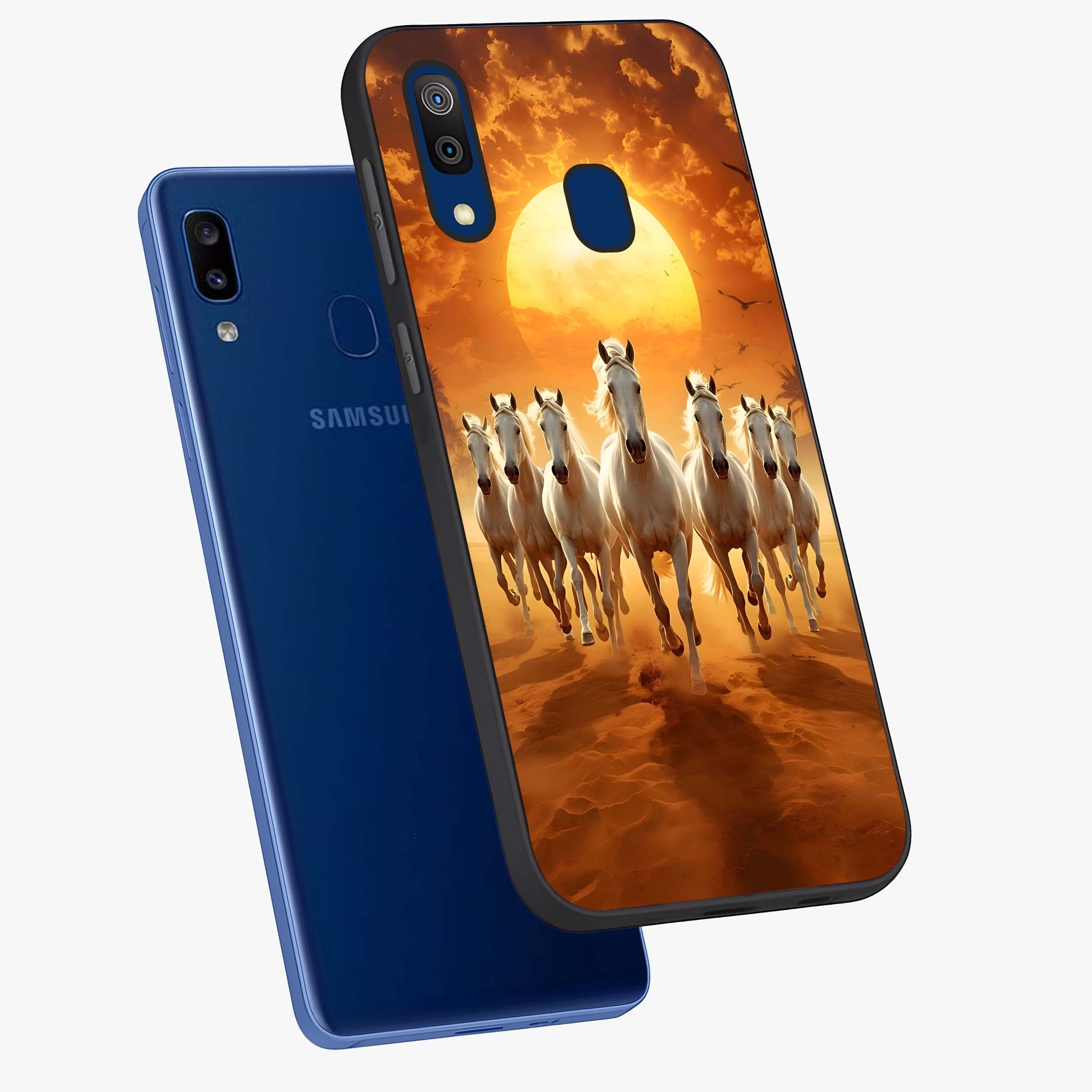 Wild Sunset Majesty Glass Case displayed in angled mockup highlighting vibrant sunset sky design with scenic aesthetic.