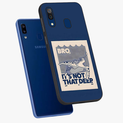 Worry Less Swim Glass Case displayed in angled mockup highlighting fun typography design with relaxed aesthetic style.
