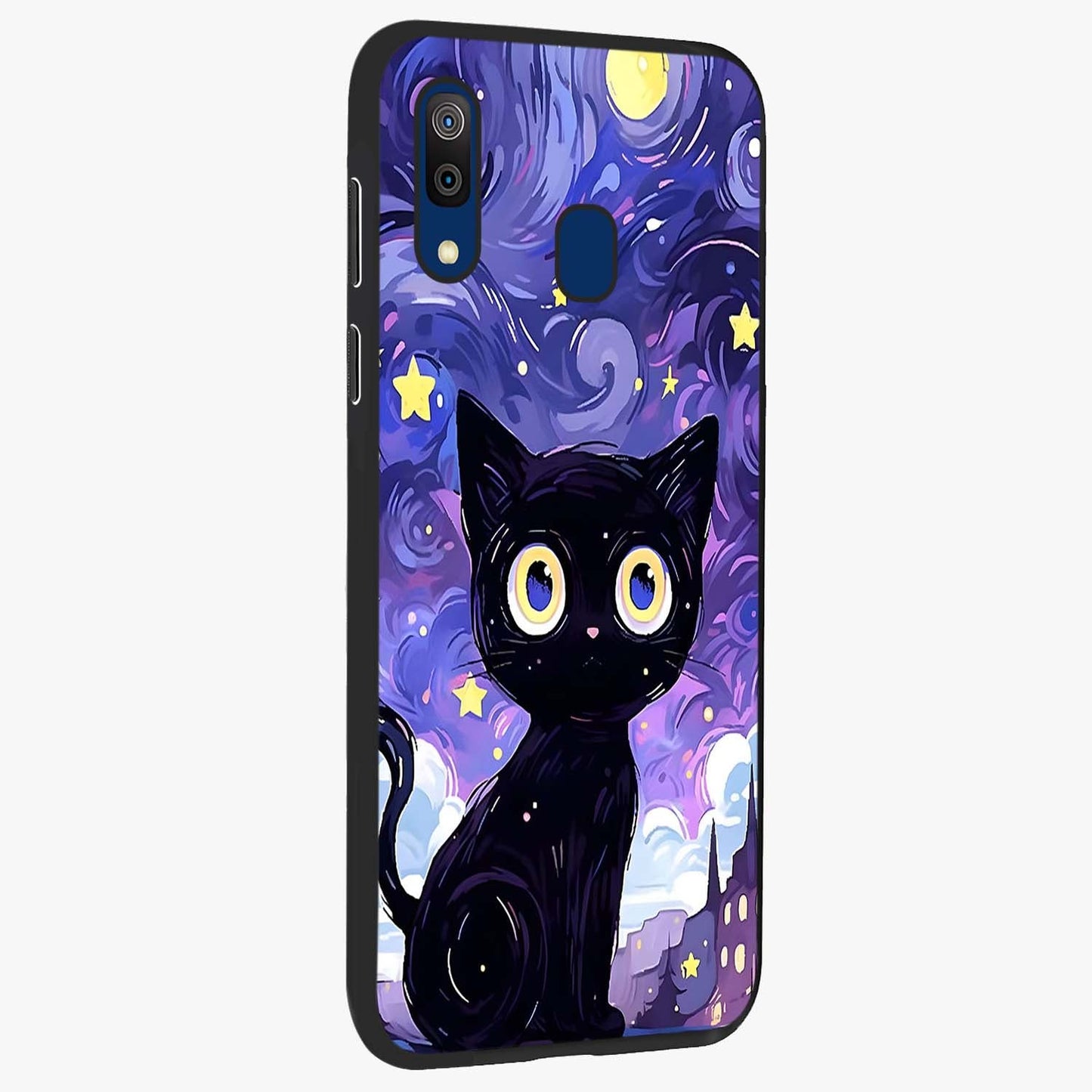 Abstract Cat Art Glass Case upright view showcasing creative feline illustration and aesthetic artistic style.