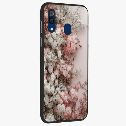 Blush Blossom Cloud Glass Case upright view showcasing calm floral cloud artwork with gentle dreamy theme.