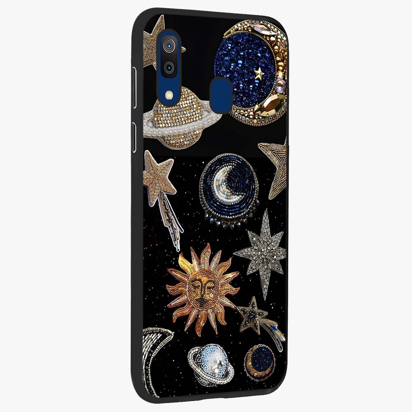 Celestial Gem Constellations Glass Case upright view showcasing cosmic constellation artwork with celestial aesthetic style.