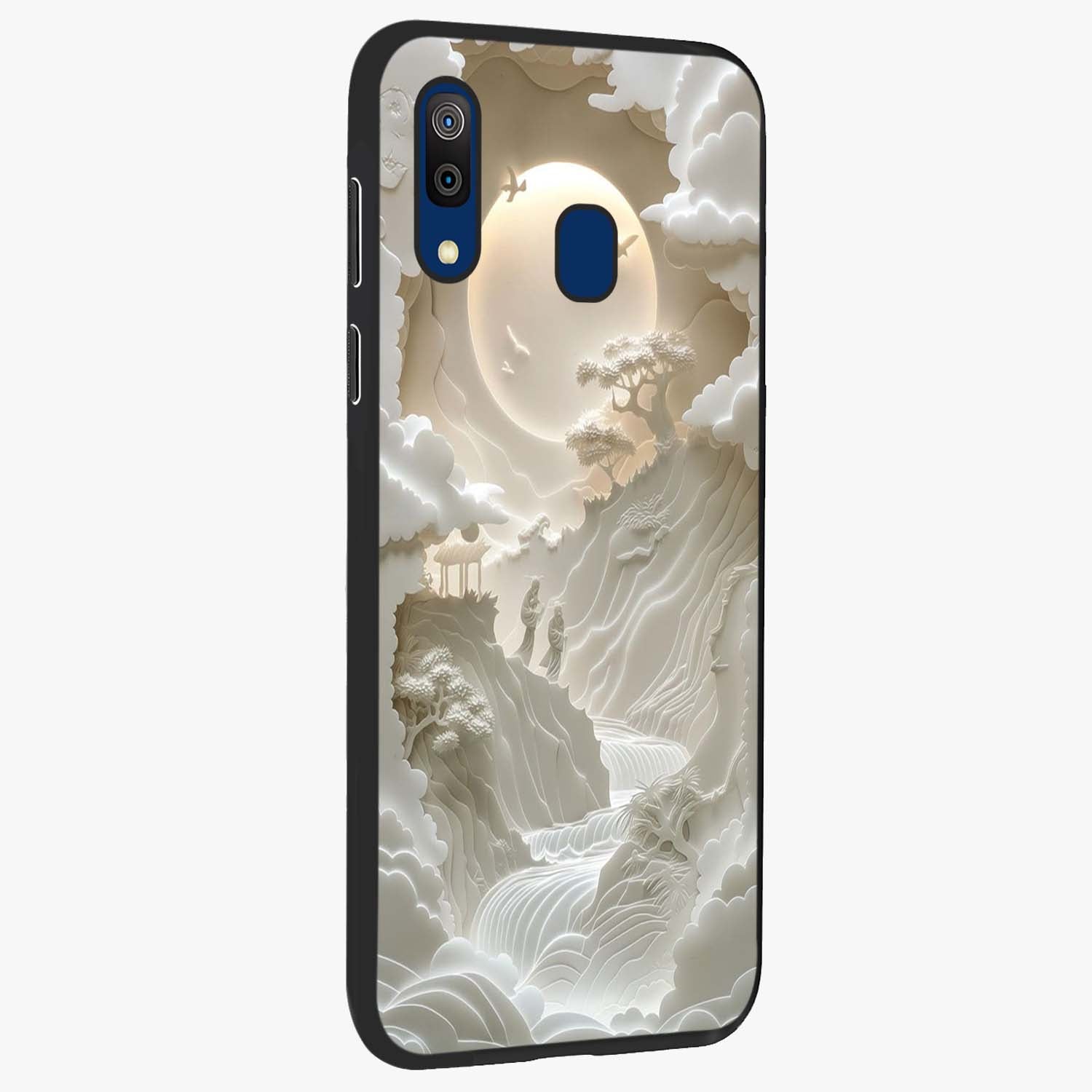 Celestial Origami Glass Case upright view showcasing creative origami artwork with modern celestial style.