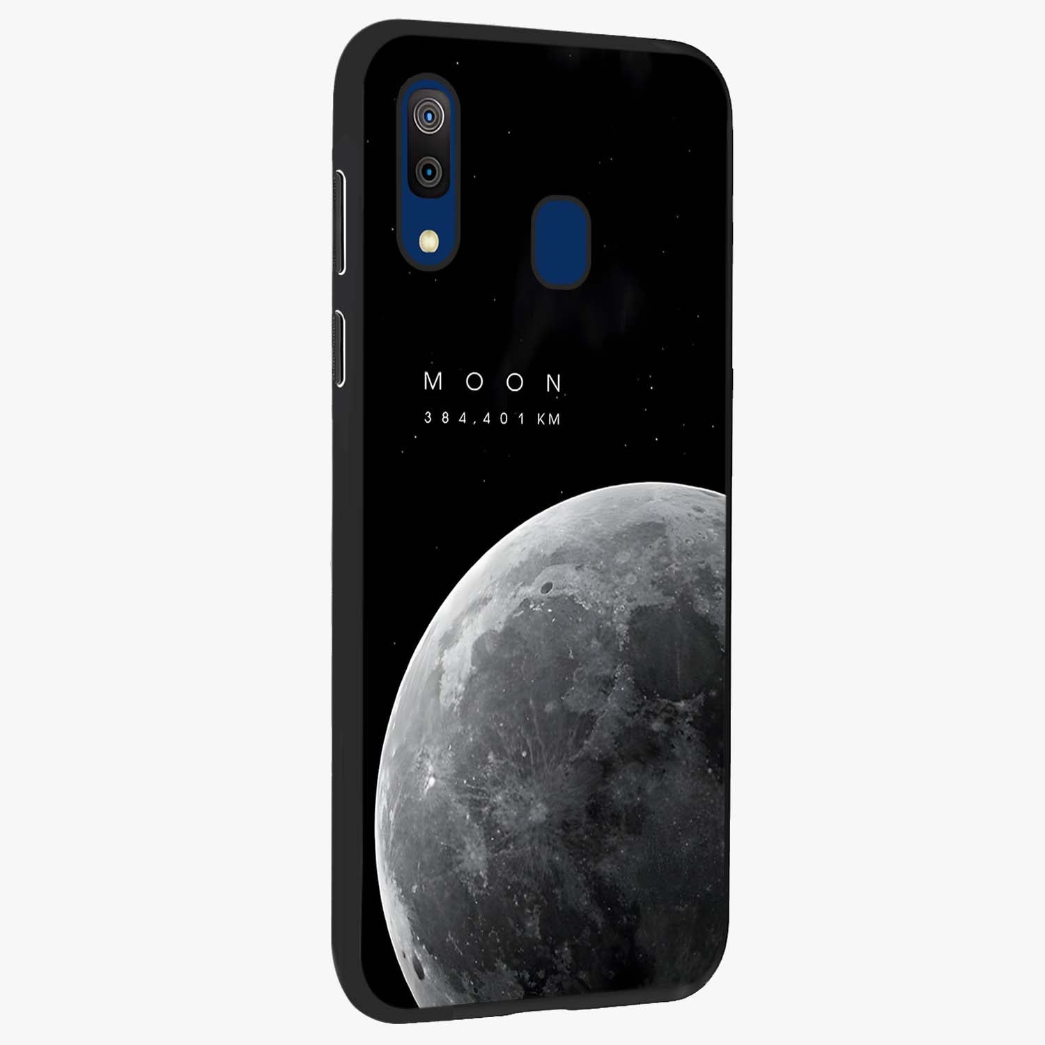 Cosmic Moon Glow Glass Case upright view showcasing luminous moon illustration with dreamy cosmic style.