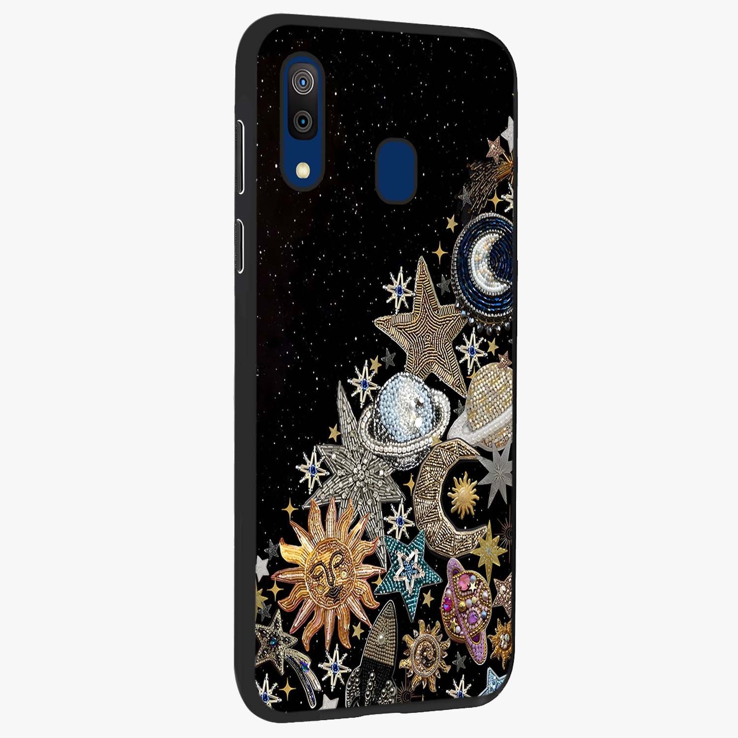 Cosmic Sparkle Dreams Glass Case upright view showcasing glowing cosmic artwork with magical galaxy theme.