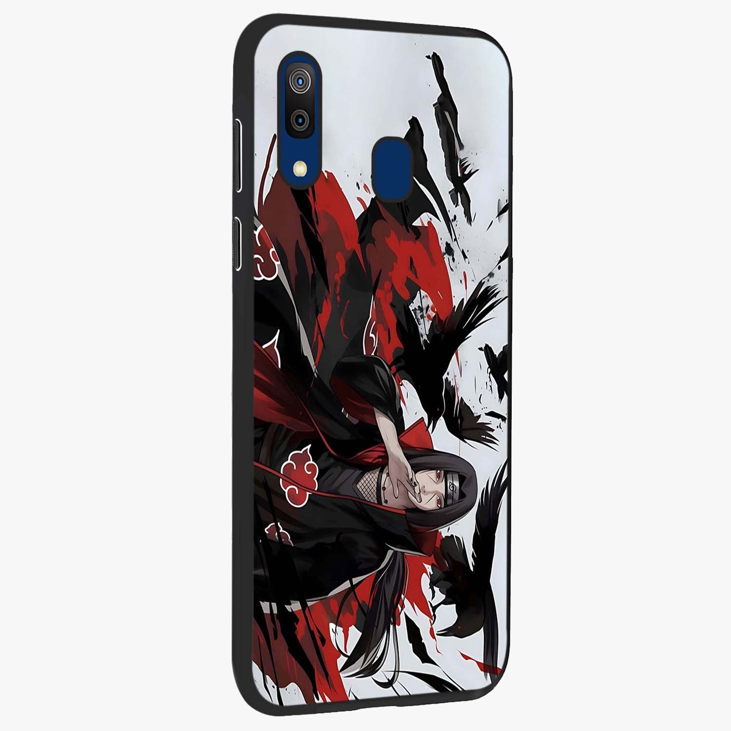 Crimson Crow Illusion Glass Case upright view showcasing striking crow illusion artwork with intense crimson theme.