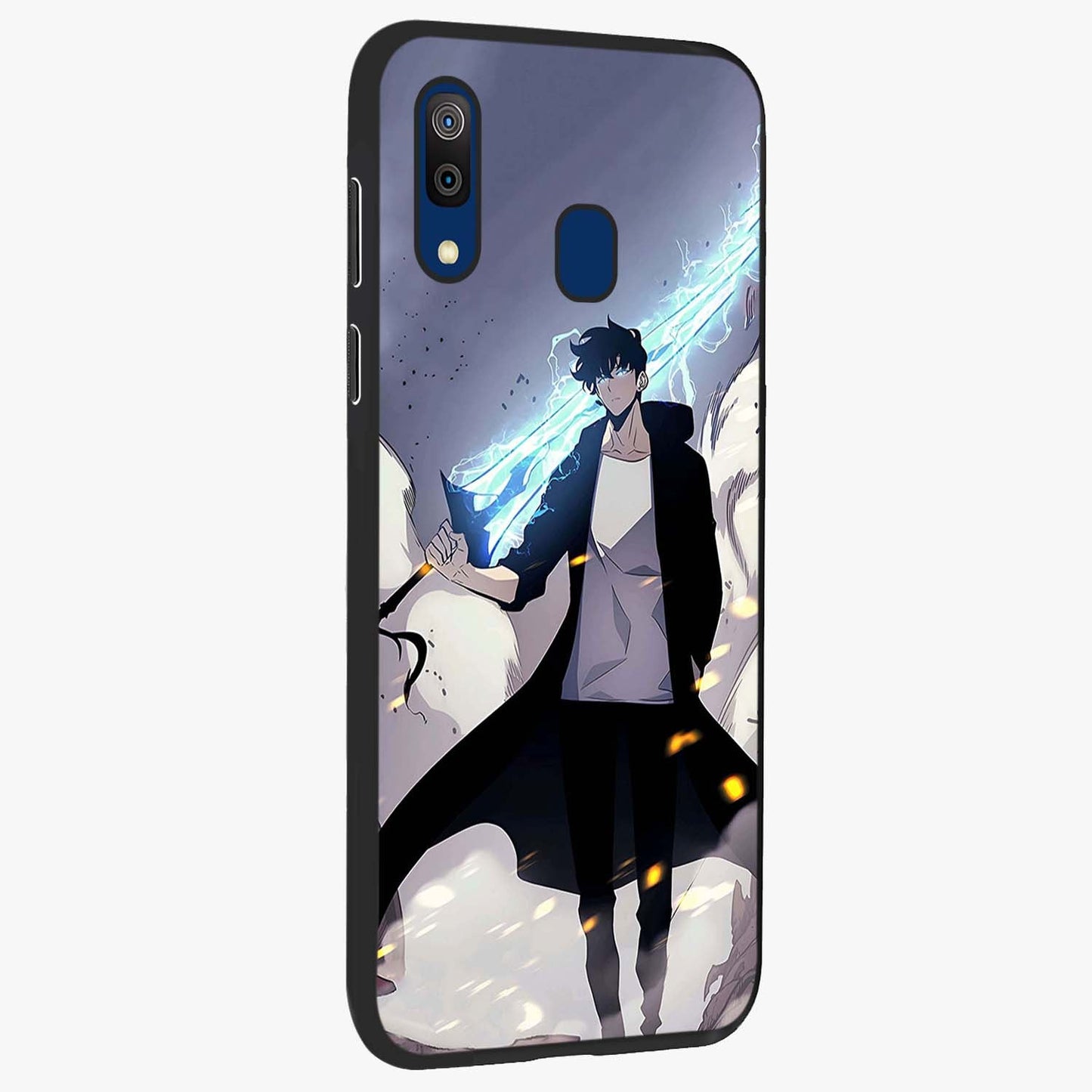 Dark Lightning Anime Warrior Glass Case upright view showcasing dramatic warrior artwork with dark lightning aesthetic.
