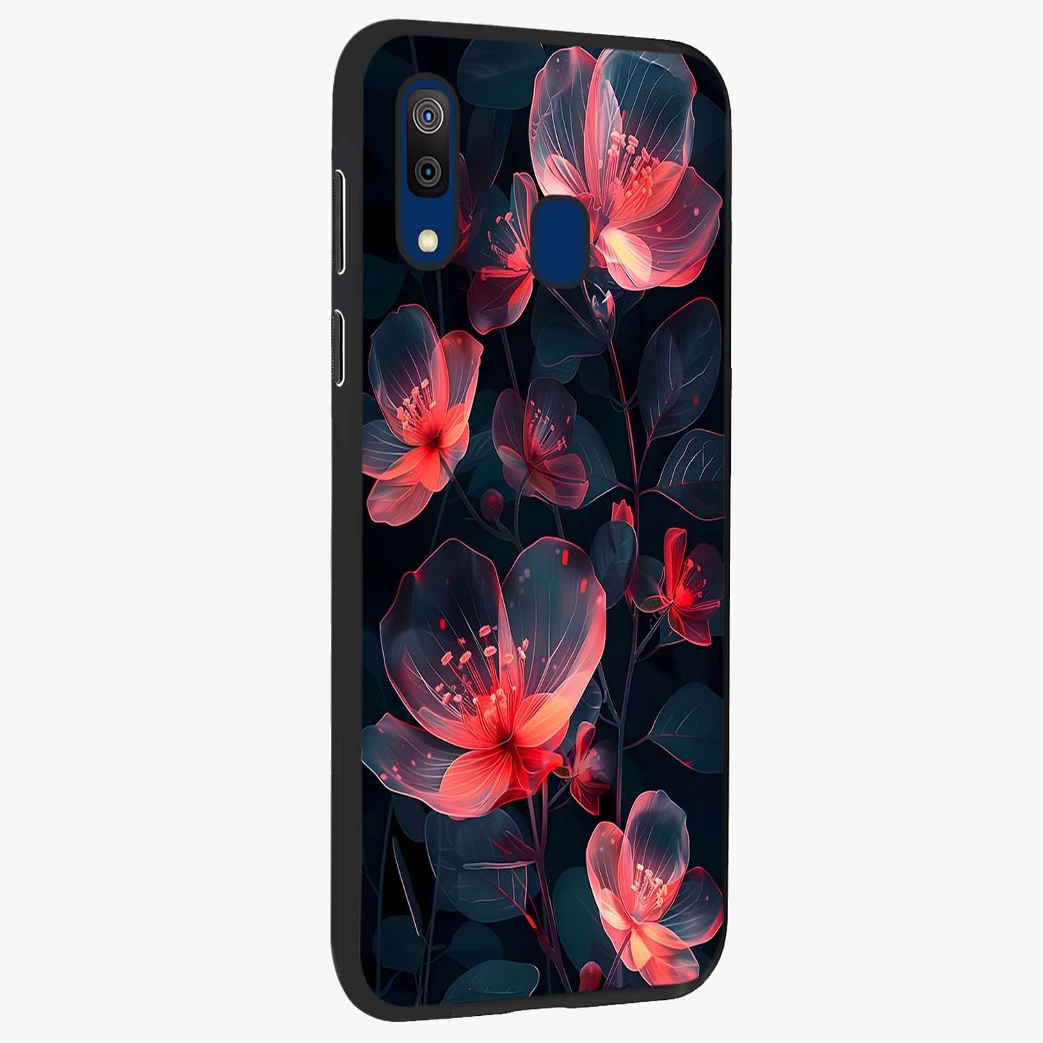 Dark Shade of Flower Glass Case upright view showcasing delicate flower artwork with rich dark floral theme.