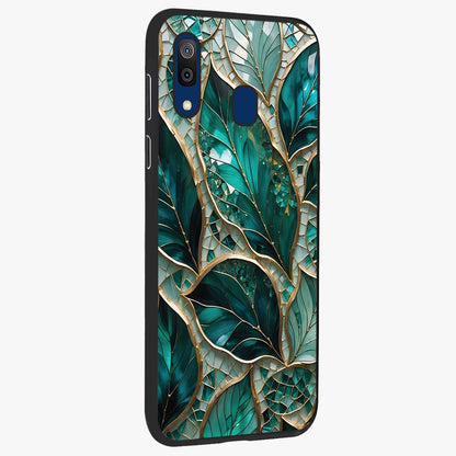 Emerald Leaf Glass Glass Case upright view showcasing fresh green leaf artwork with calming nature inspired style.
