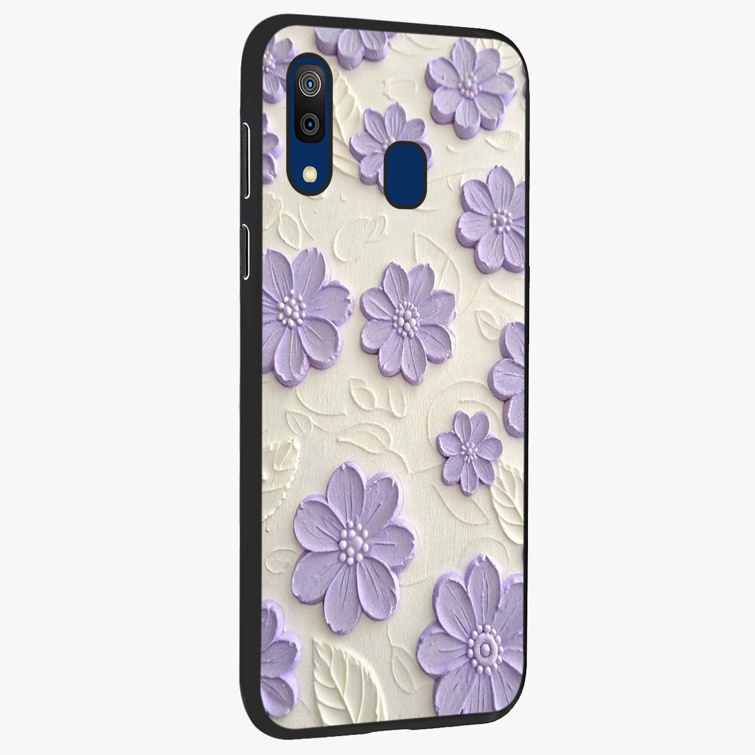 Floral Wall Art With Purple Flowers Glass Case upright view showcasing elegant purple flower artwork with decorative floral theme.