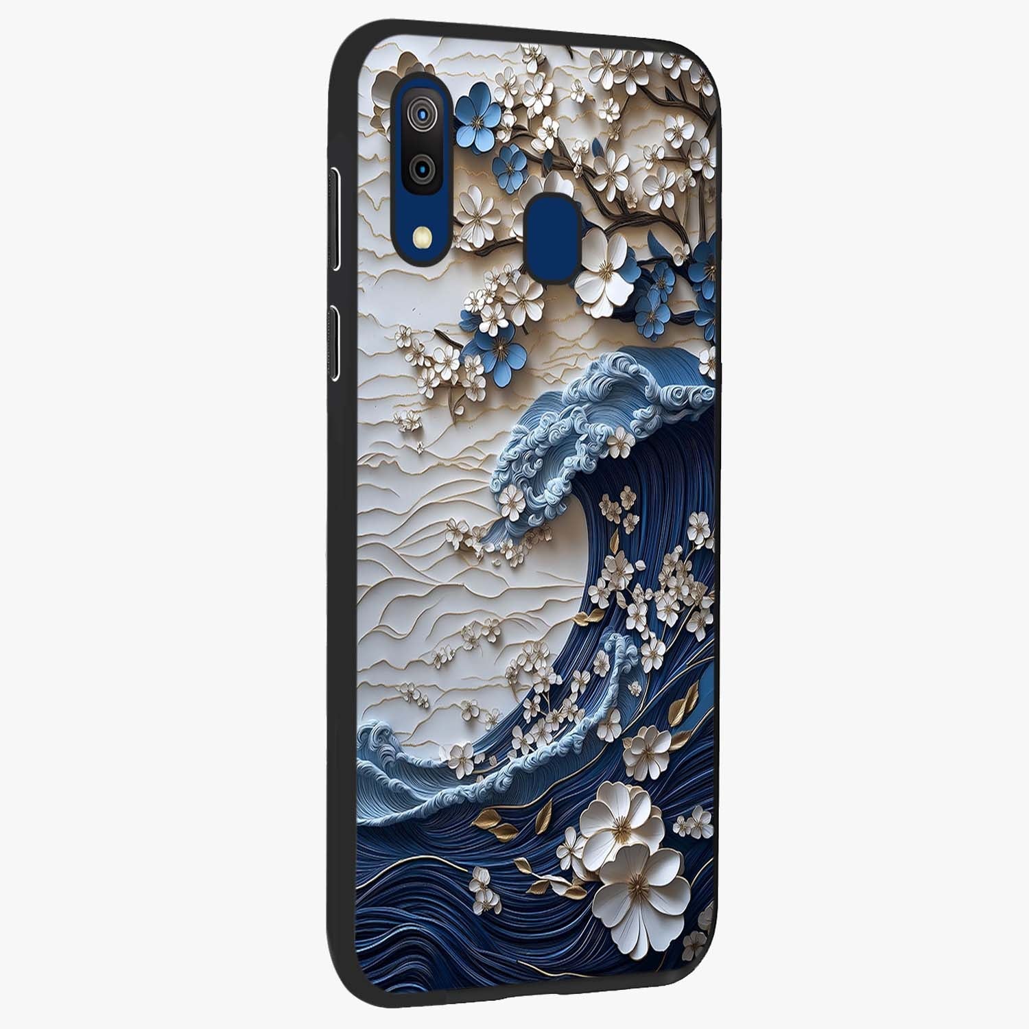 Floral Wave Origami Glass Case upright view showcasing creative floral origami artwork with artistic decorative theme.