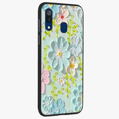 Frosted Petal Garden Glass Case upright view showcasing elegant floral garden artwork with soothing pastel theme.