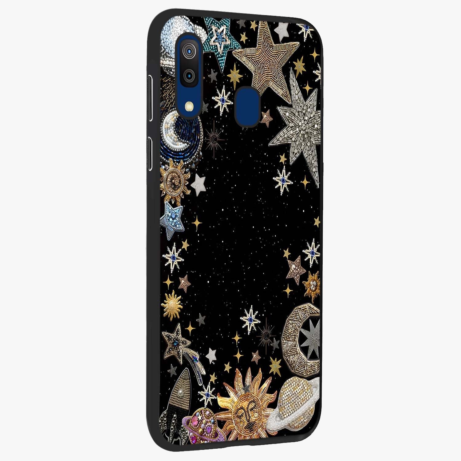Galactic Jewel Stars Glass Case upright view showcasing glittering star jewel artwork with vibrant galaxy theme.