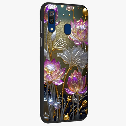 Golden Floral Majesty Glass Case upright view showcasing majestic floral artwork with rich decorative theme.
