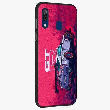 GT-R Car Pattern Glass Case upright view showcasing dynamic car pattern artwork with modern sports theme.