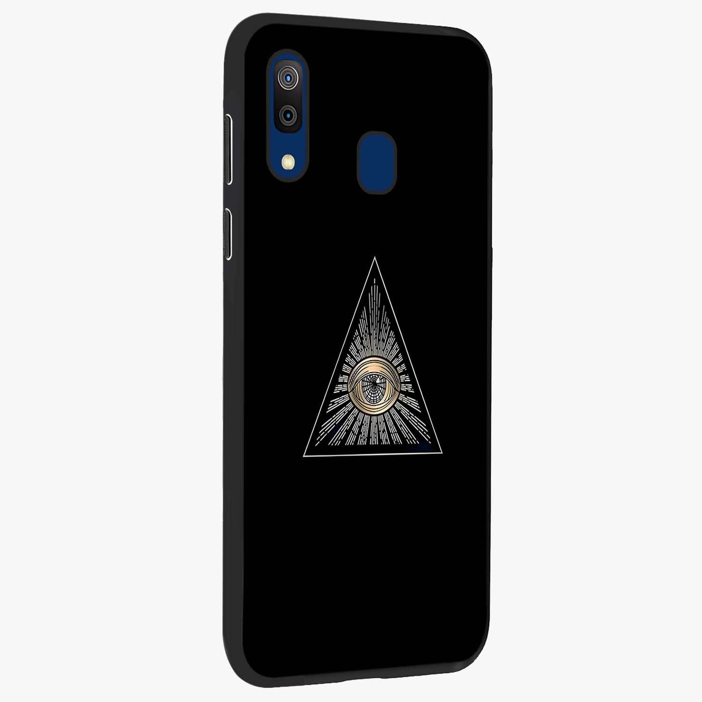 Illuminati Evil Glass Case upright view showcasing striking illuminati artwork with mysterious symbolic theme.
