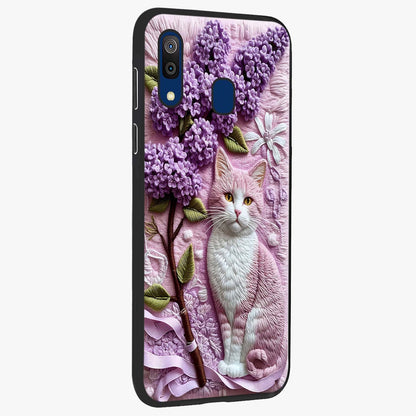 Lavender Cat Whimsy Glass Case upright view showcasing charming cat artwork with whimsical lavender theme.