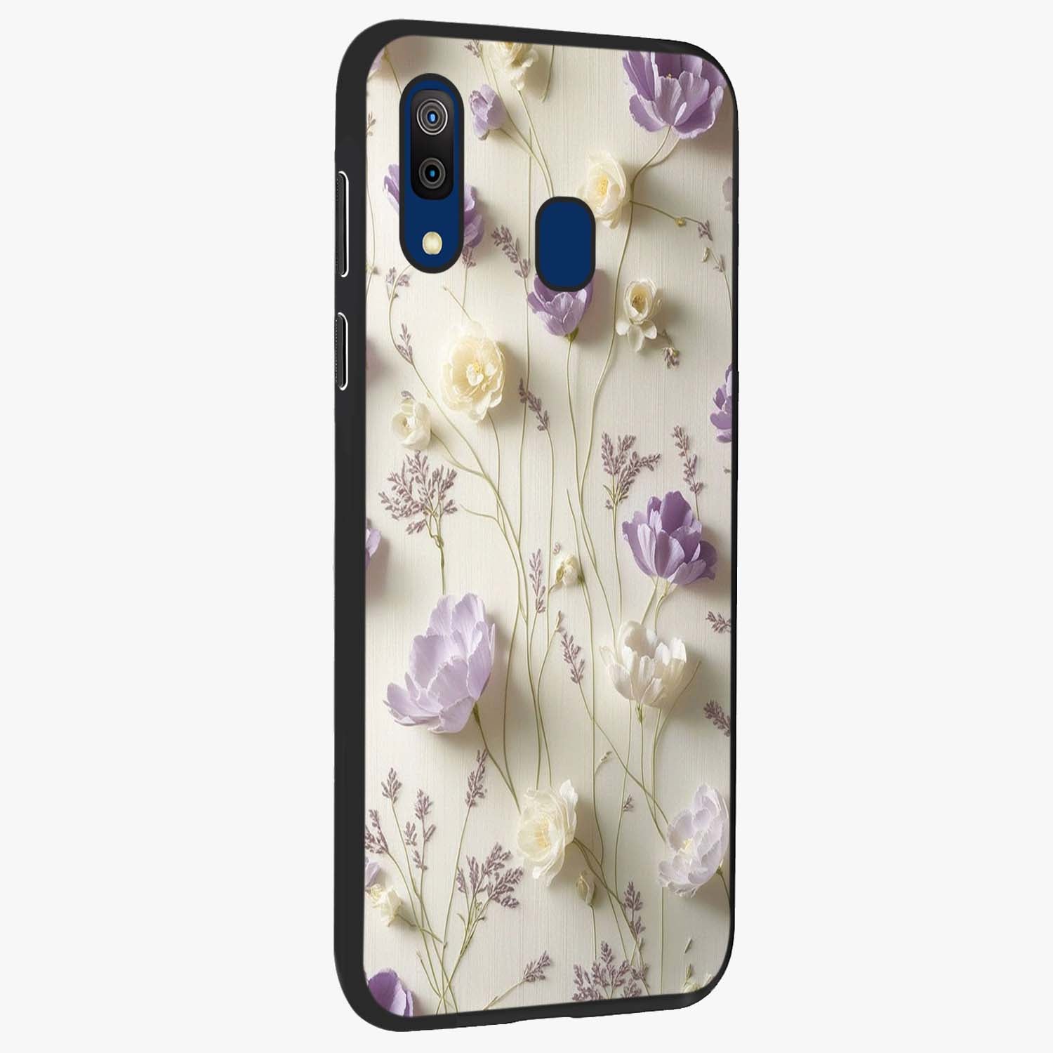 Lilac Breeze Harmony Glass Case upright view showcasing delicate lilac artwork with peaceful floral theme.