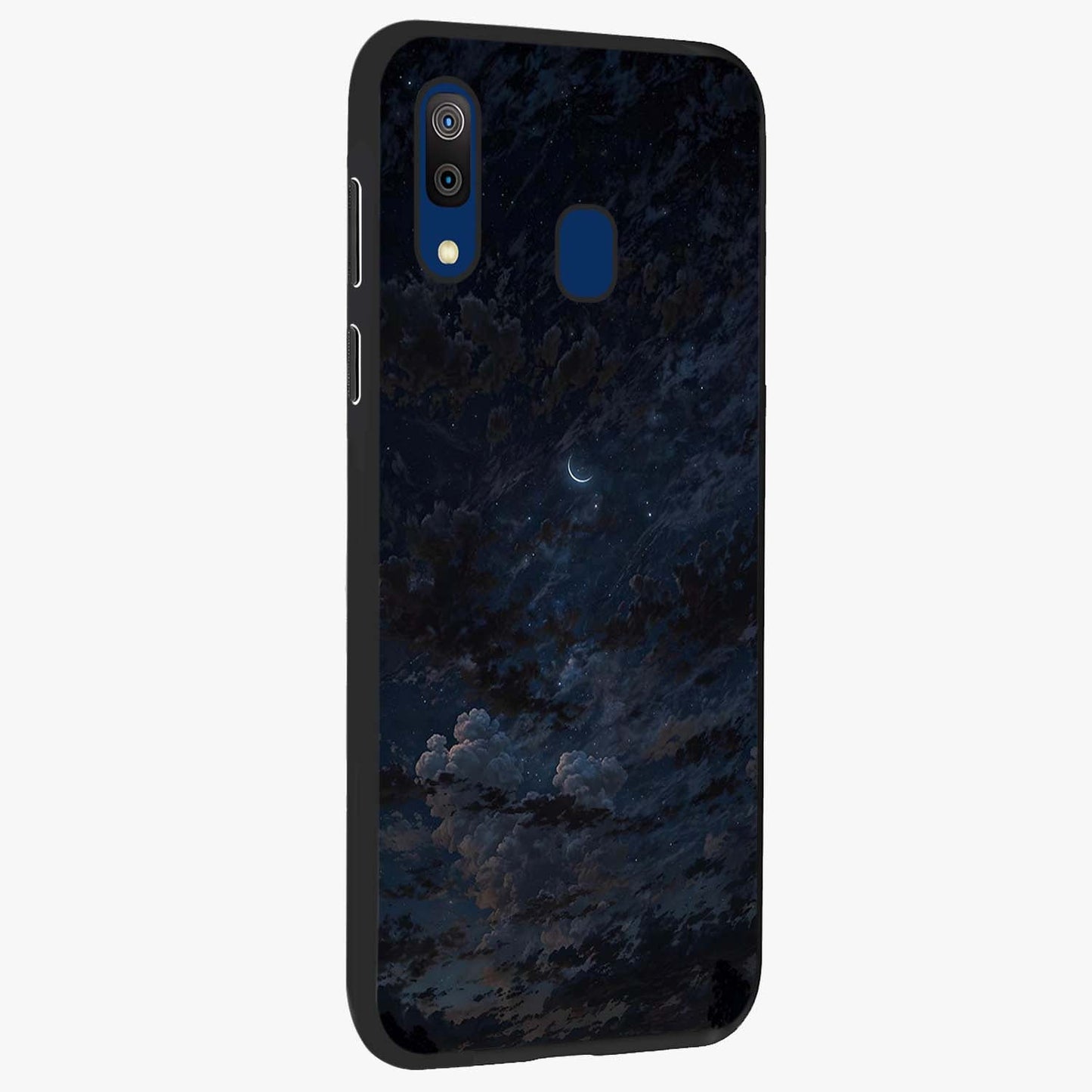 Lunar Veil Silence Glass Case upright view showcasing calm moon themed artwork with serene night atmosphere.