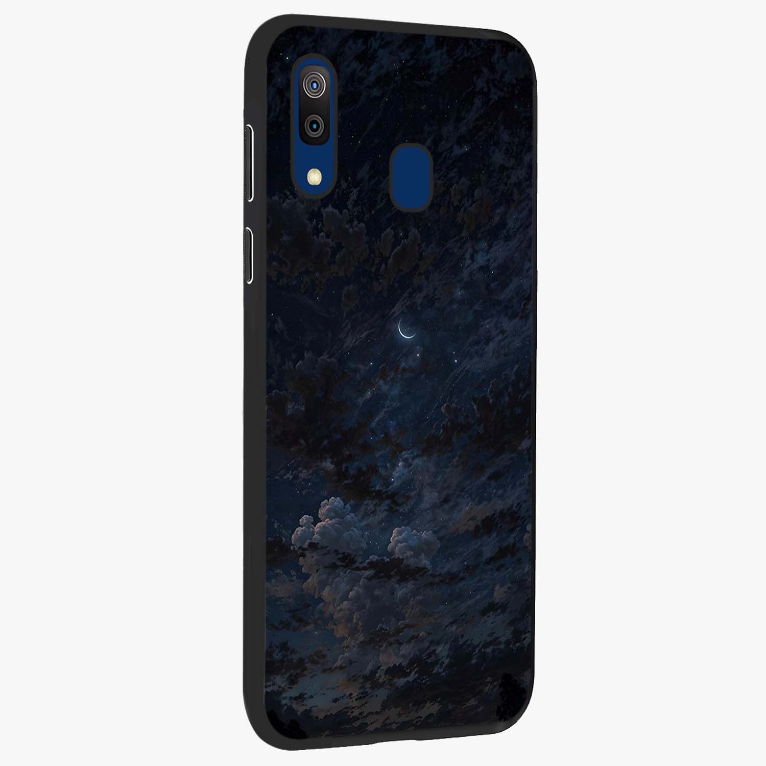 Lunar Veil Silence Glass Case upright view showcasing calm moon themed artwork with serene night atmosphere.