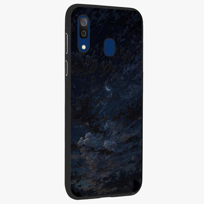 Lunar Veil Silence Glass Case upright view showcasing calm moon themed artwork with serene night atmosphere.