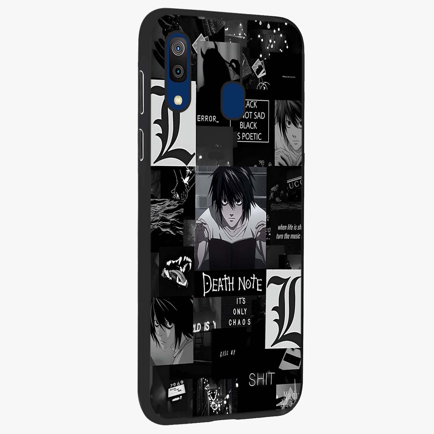 Midnight Chaos Mind Glass Case upright view showcasing expressive abstract artwork with bold dark theme.