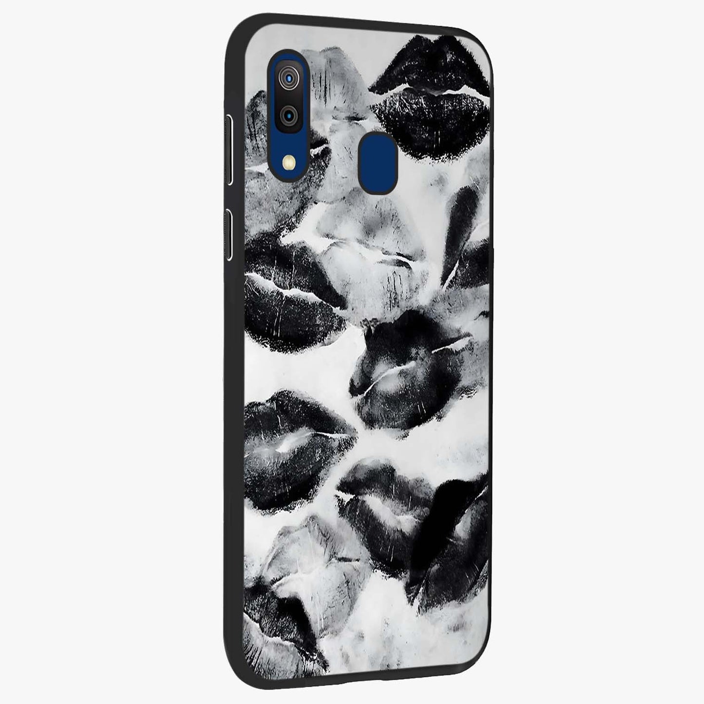 Midnight Kiss Marks Glass Case upright view showcasing stylish kiss mark artwork with trendy romantic theme.