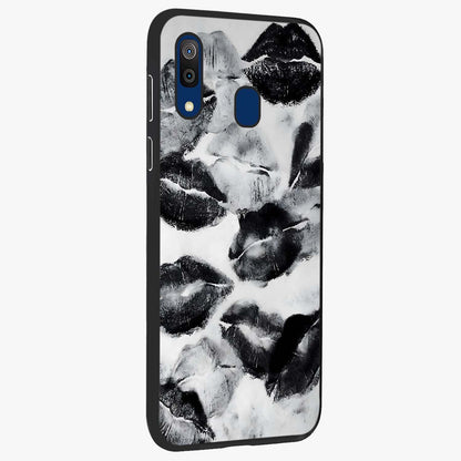Midnight Kiss Marks Glass Case upright view showcasing stylish kiss mark artwork with trendy romantic theme.