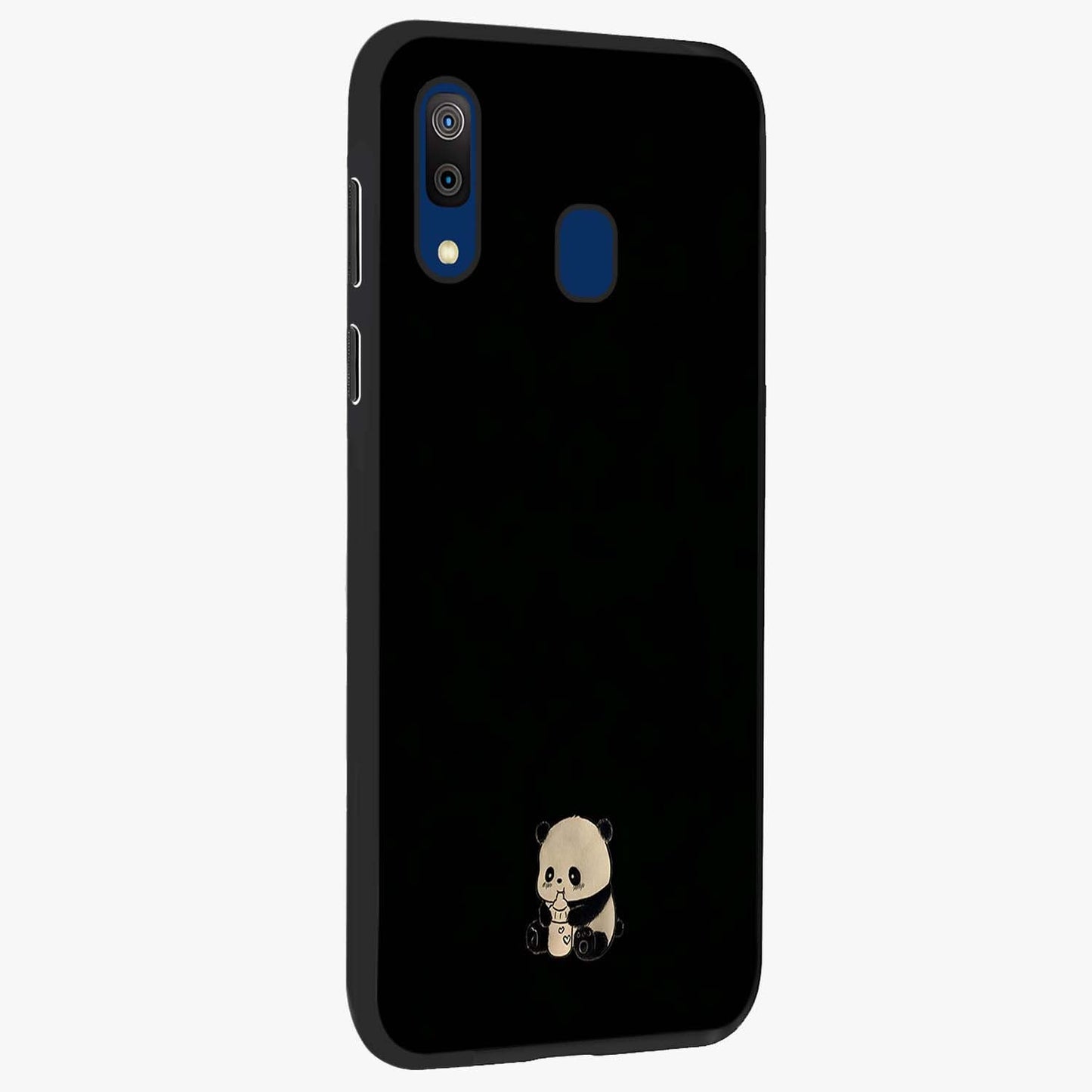 Midnight Panda Love Glass Case upright view showcasing charming panda artwork with playful romantic theme.