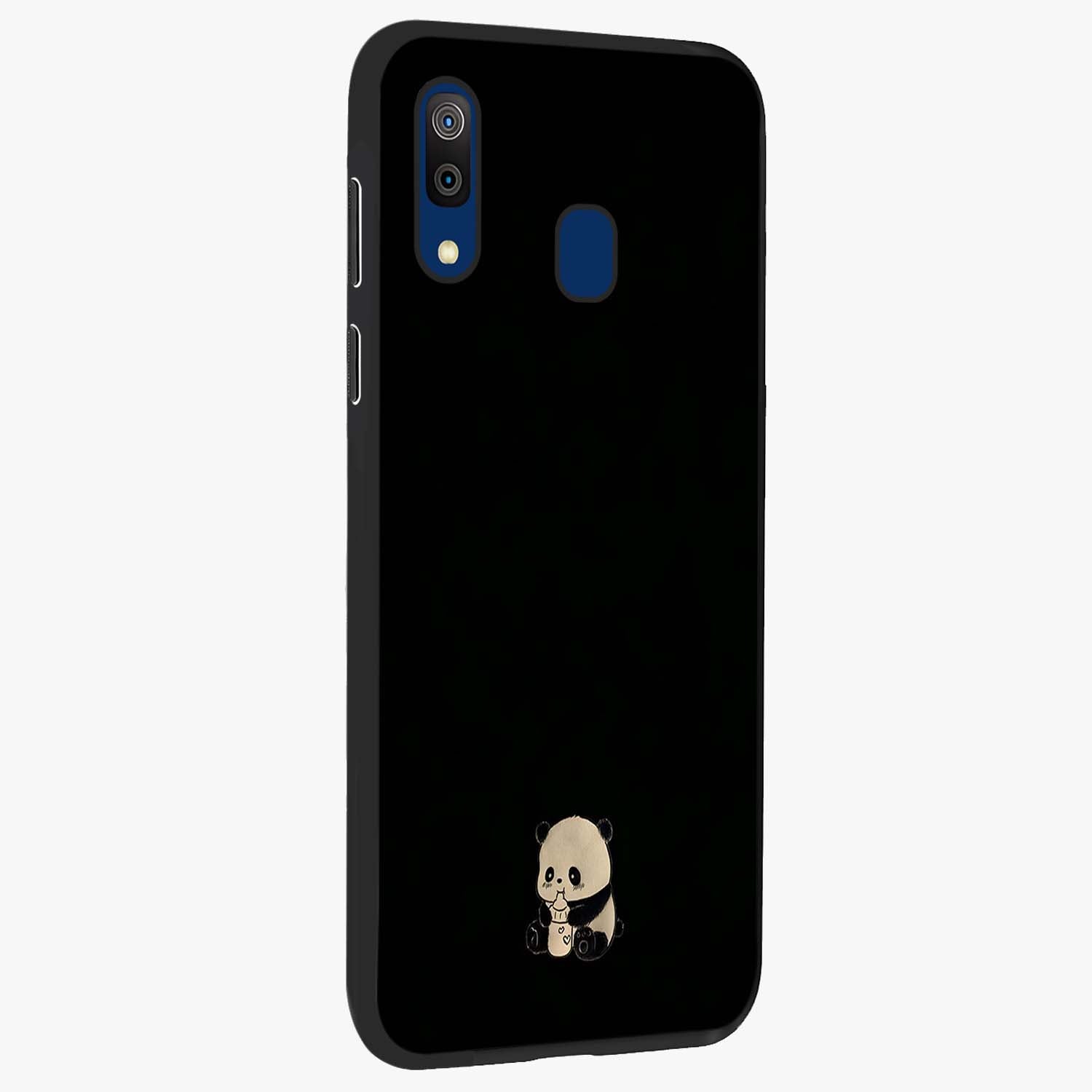 Midnight Panda Love Glass Case upright view showcasing charming panda artwork with playful romantic theme.