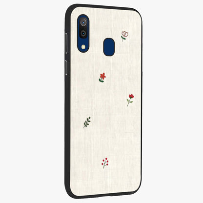 Minimalistic Blue With White Flower Pattern Glass Case upright view showcasing clean white flower artwork with calming blue theme.