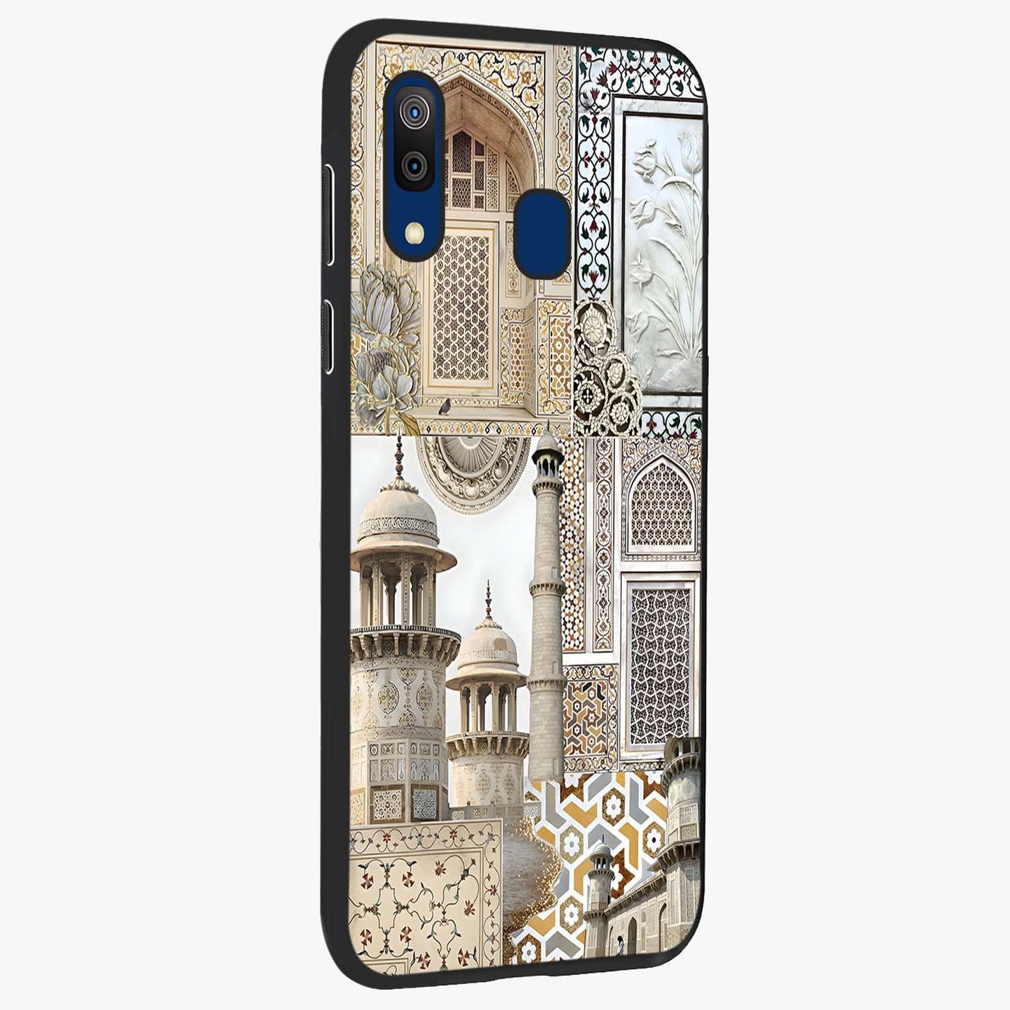 Mughal Marble Legacy Glass Case upright view showcasing ornate Mughal design with luxurious traditional theme.