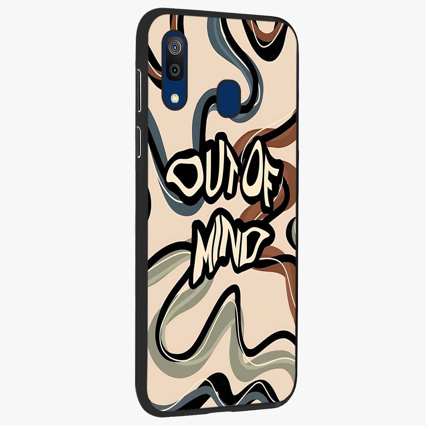 Out Of Mind Glass Case upright view showcasing striking typography artwork with edgy conceptual theme.