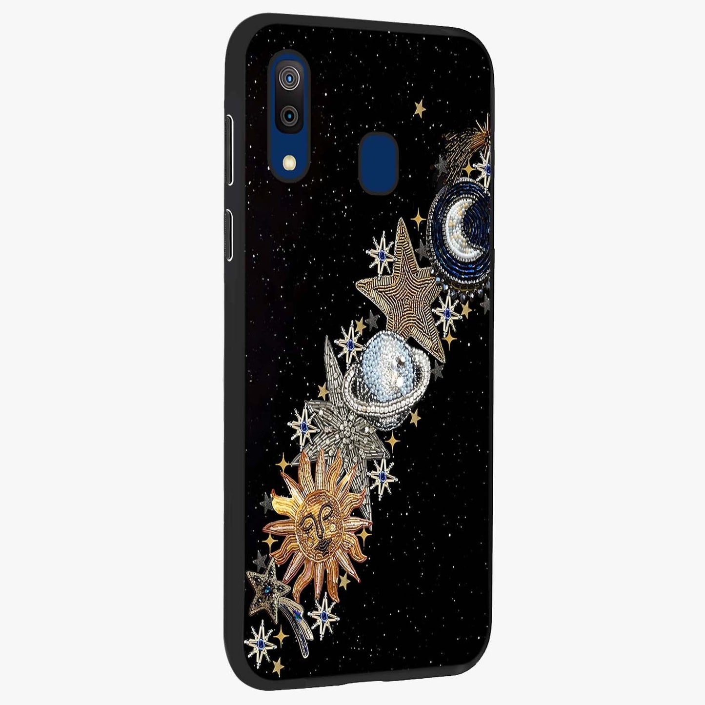 Pearls Universe Object Glass Case upright view showcasing decorative pearl themed artwork with cosmic elegance.