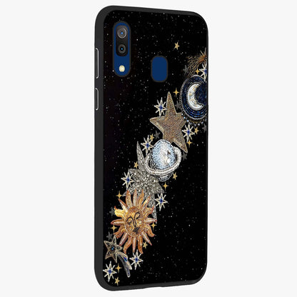 Pearls Universe Object Glass Case upright view showcasing decorative pearl themed artwork with cosmic elegance.