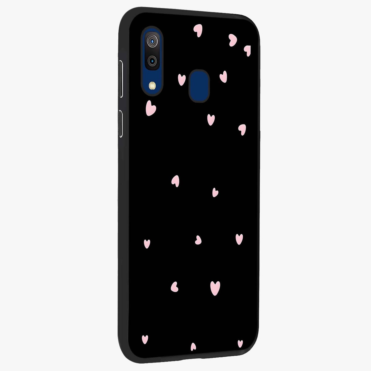 Pink Love Drops Glass Case upright view showcasing charming heart drop artwork with romantic playful theme.