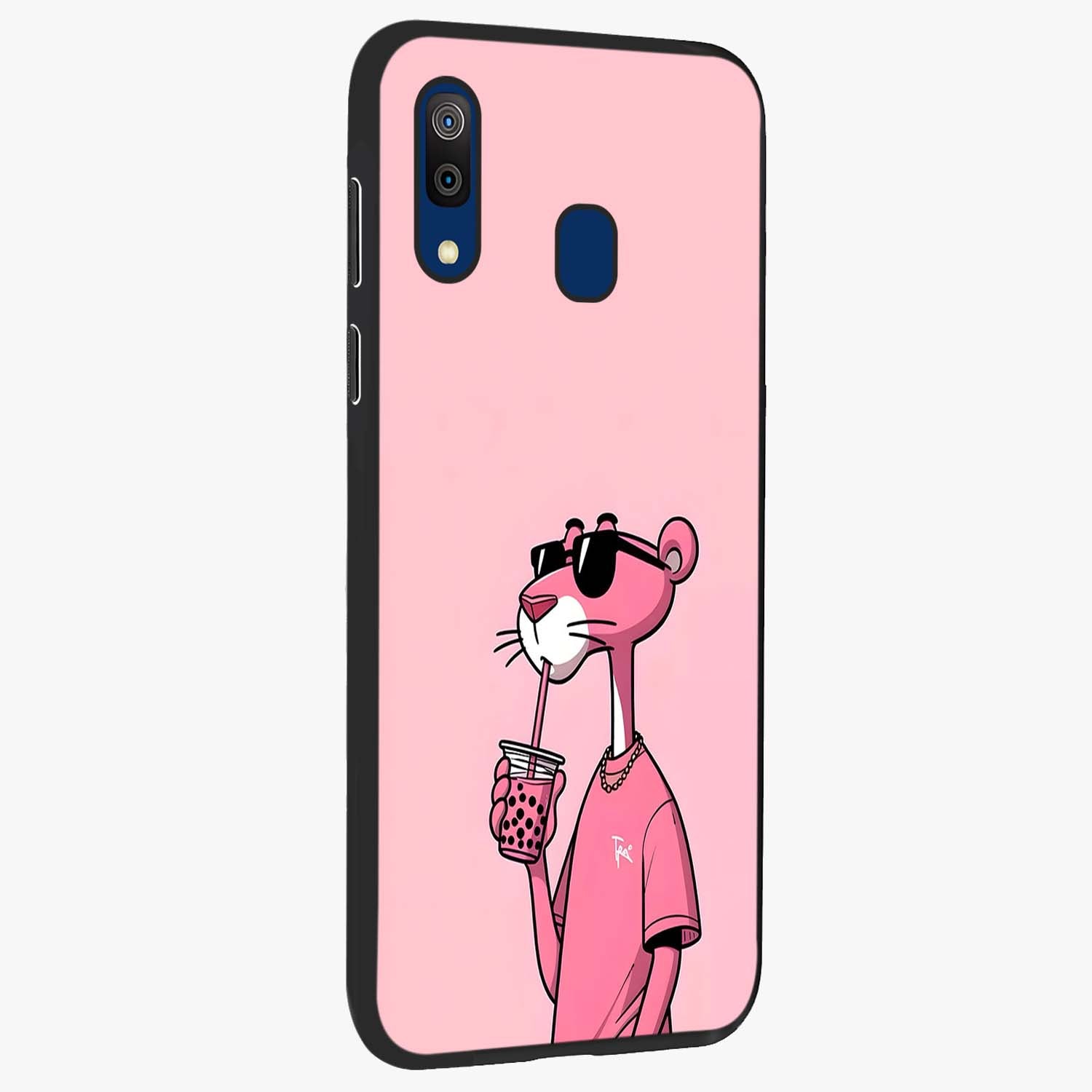 Pink Panther Glass Case upright view showcasing fun animated artwork with stylish retro cartoon theme.