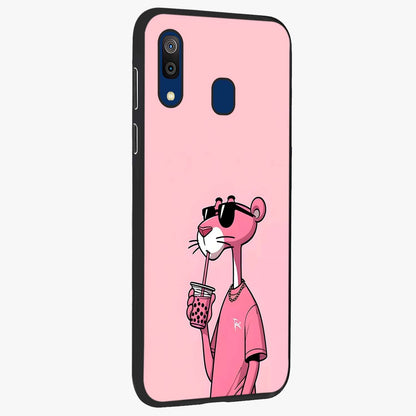 Pink Panther Glass Case upright view showcasing fun animated artwork with stylish retro cartoon theme.