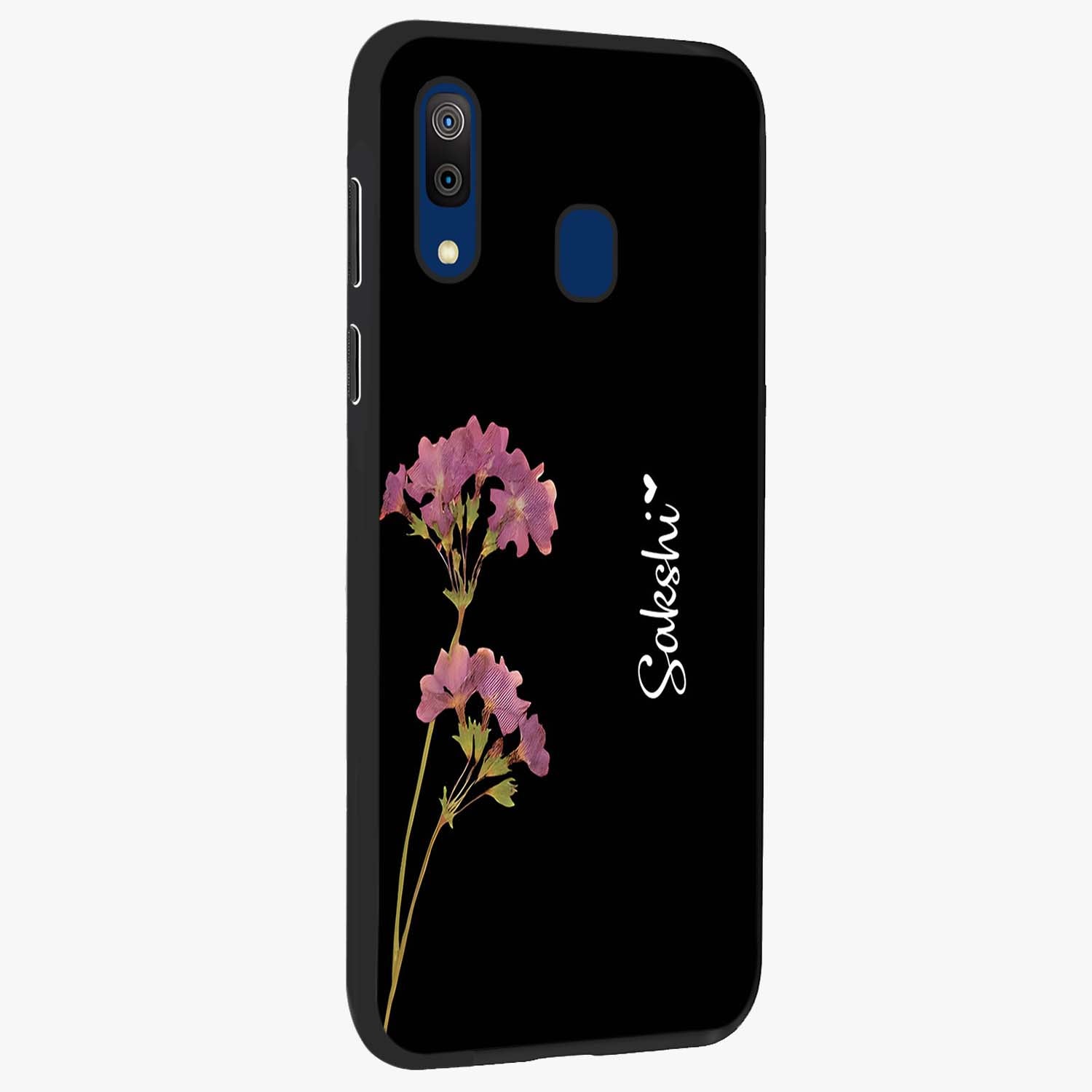 Riching Lavender Flower Custom Name Glass Case upright view showcasing elegant lavender floral artwork with personalized aesthetic.