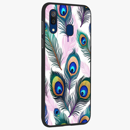 Royal Peacock Feathers Glass Case upright view showcasing elegant peacock feather artwork with decorative royal theme.