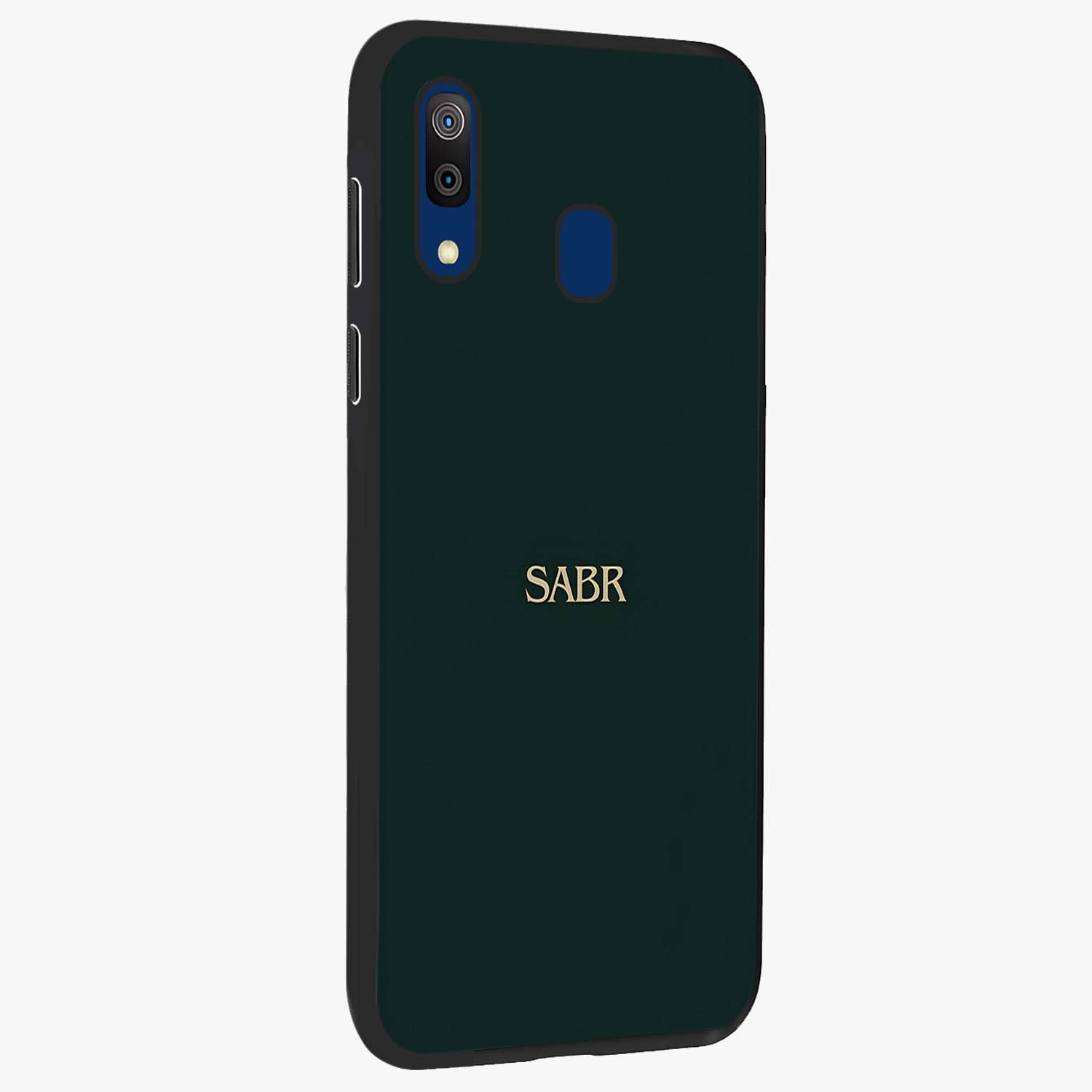 Sabr Minimal Patience Glass Case upright view showcasing calm minimalist artwork with motivational patience theme.