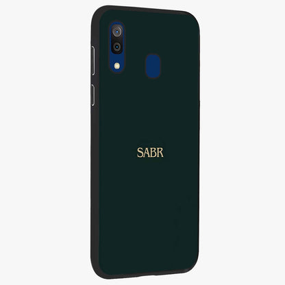Sabr Minimal Patience Glass Case upright view showcasing calm minimalist artwork with motivational patience theme.