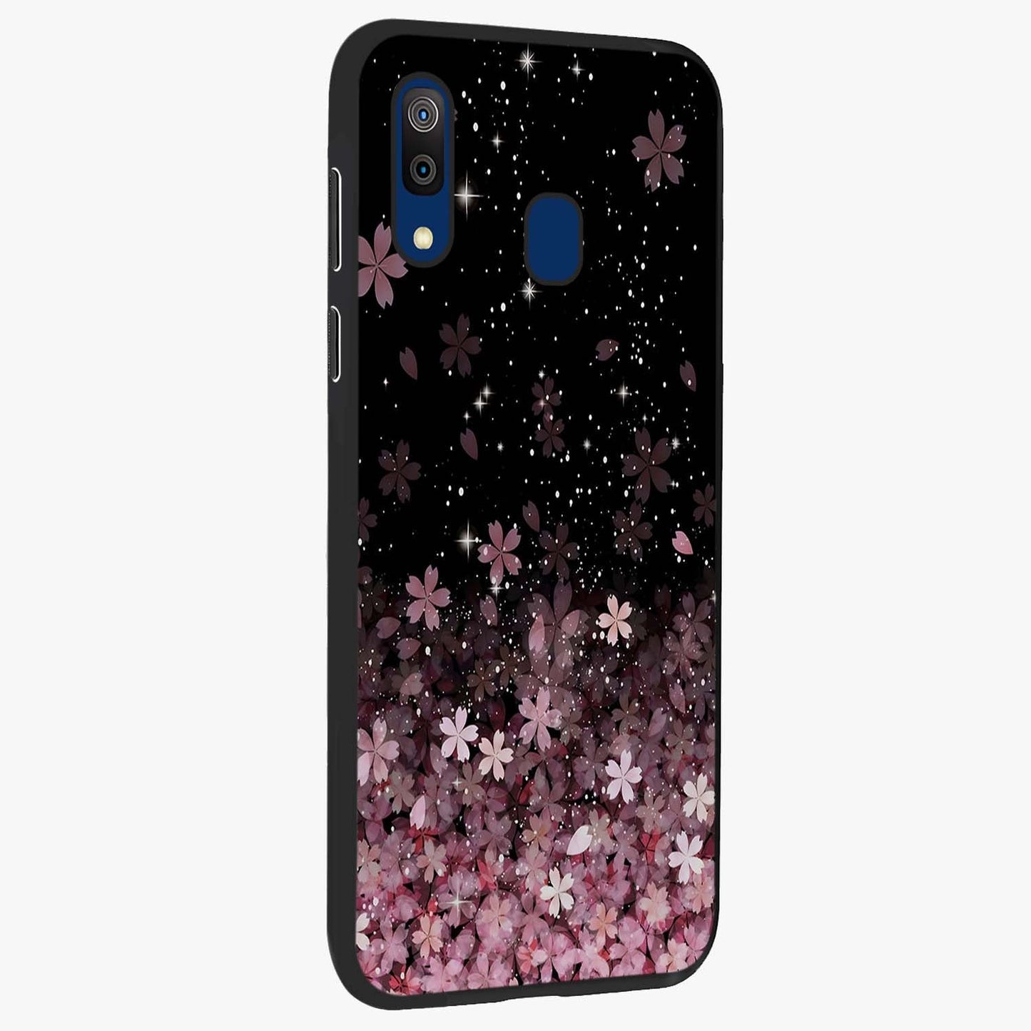 Small Starry Flowers Glass Case upright view showcasing charming floral artwork with dreamy starry theme.