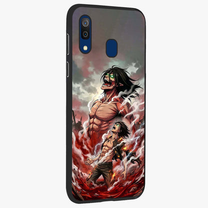 Titan Awakening Fury Glass Case upright view showcasing intense titan artwork with epic fantasy theme.